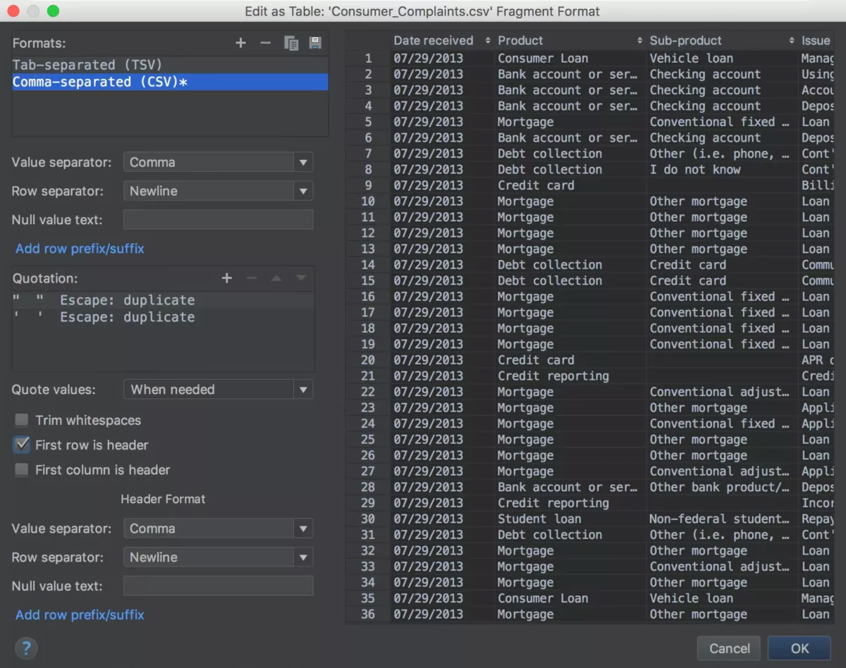 JetBrains DataGrip CSV 编辑器2