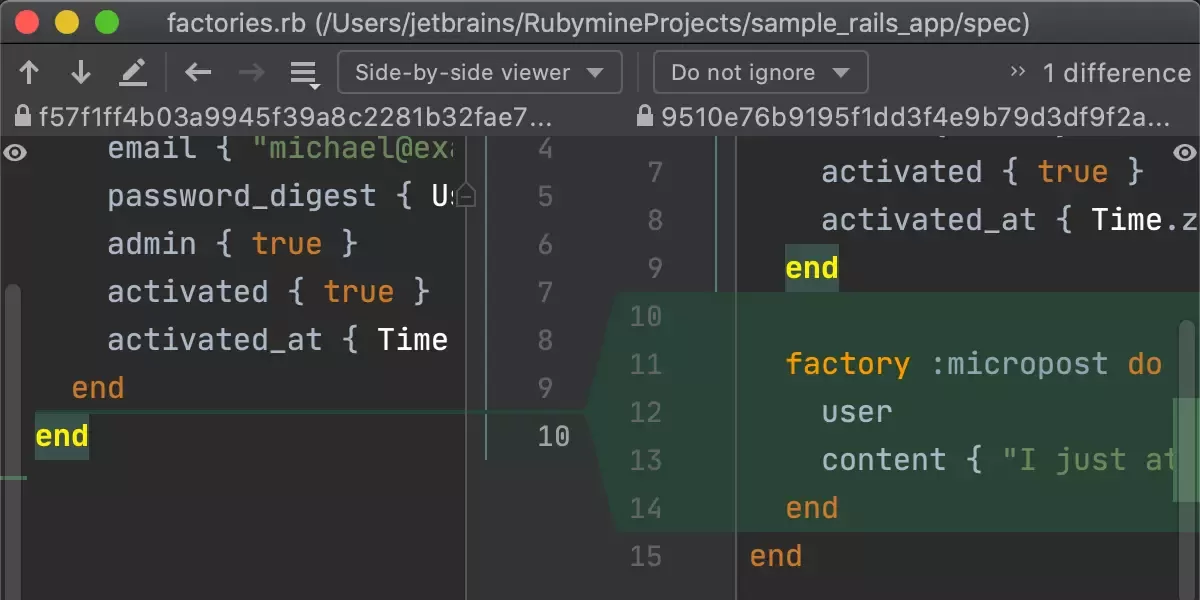 JetBrains RubyMine 内置差异与合并工具