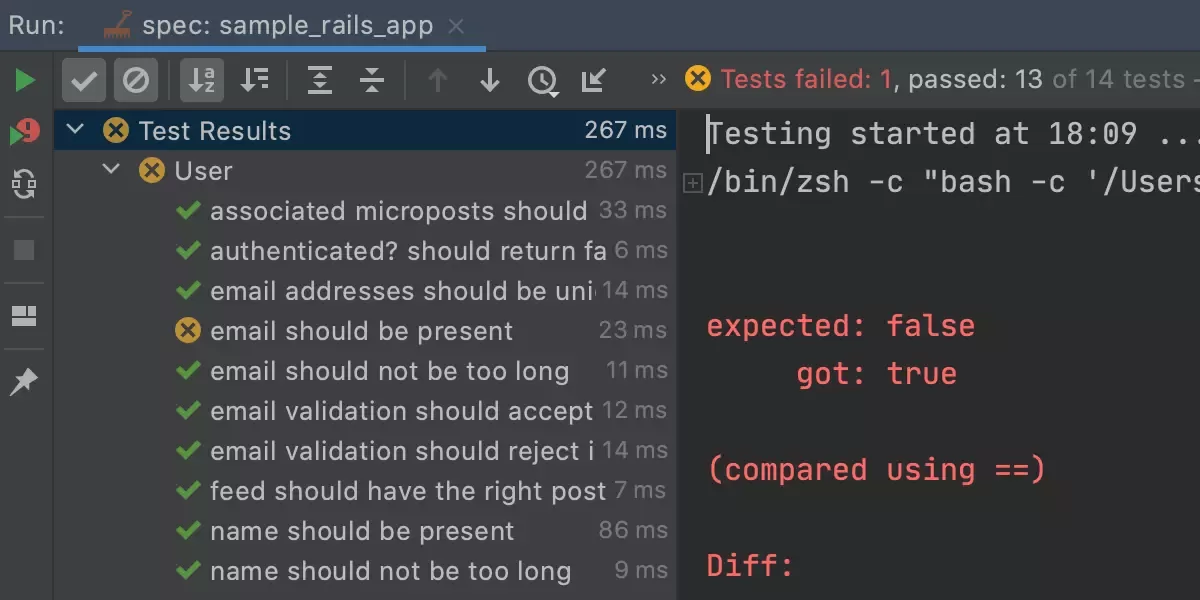 JetBrains RubyMine 基于 GUI 的测试运行程序