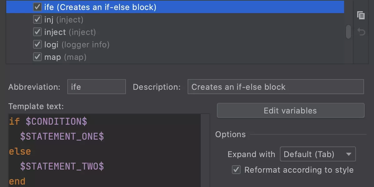 JetBrains RubyMine 实时模板