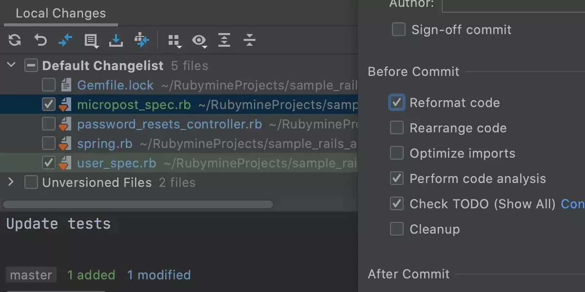 JetBrains RubyMine 提交前代码检查