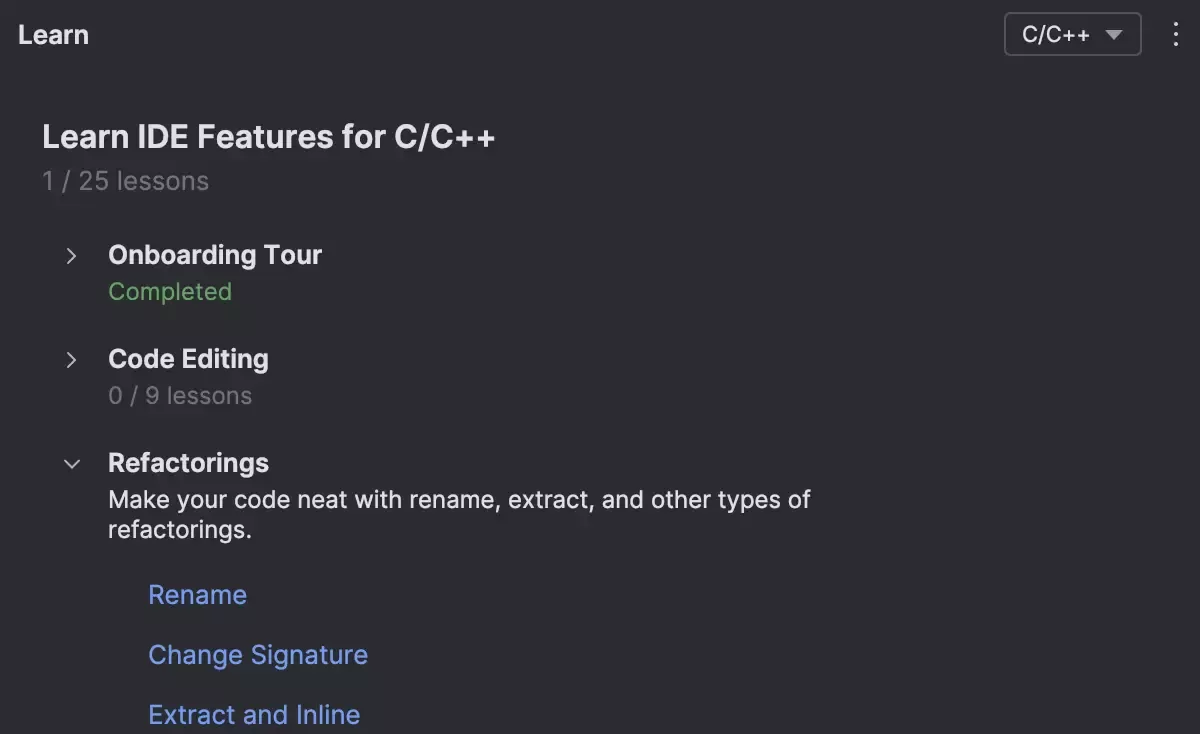 JetBrains CLion IDE Feature Trainer2