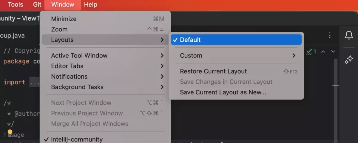 JetBrains Intellij IDEA Ultimate Default（默认）工具窗口布局选项