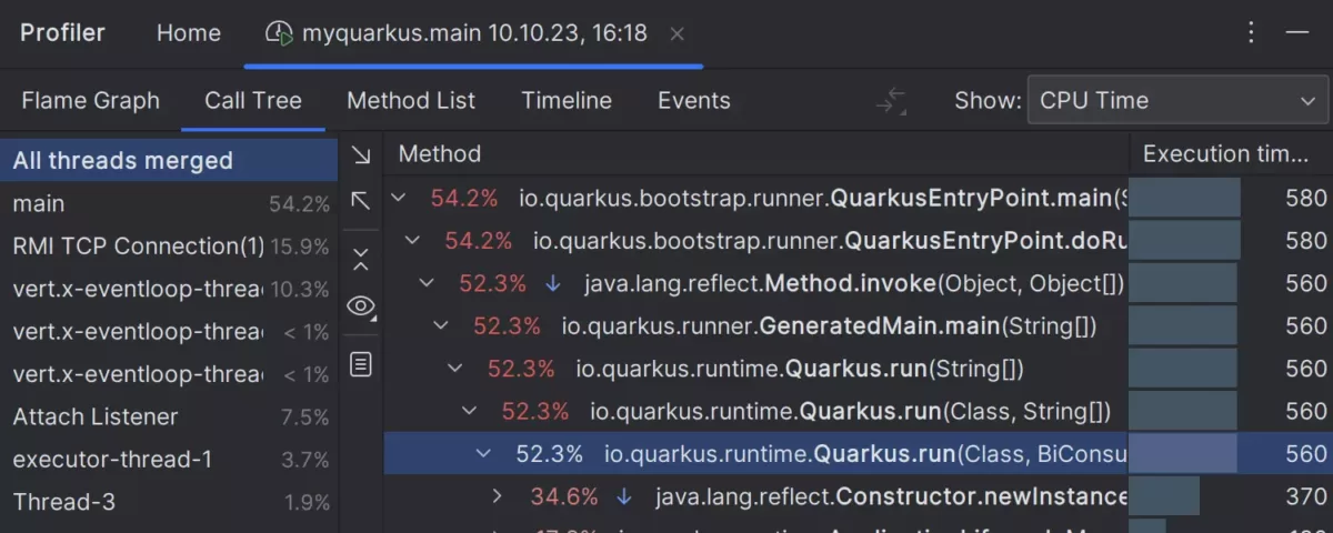 JetBrains Intellij IDEA Ultimate Run with Coverage（使用覆盖率运行）和 Profile with IntelliJ Profiler（使用 IntelliJ Profiler 分析）可用于 Quarkus 项目2
