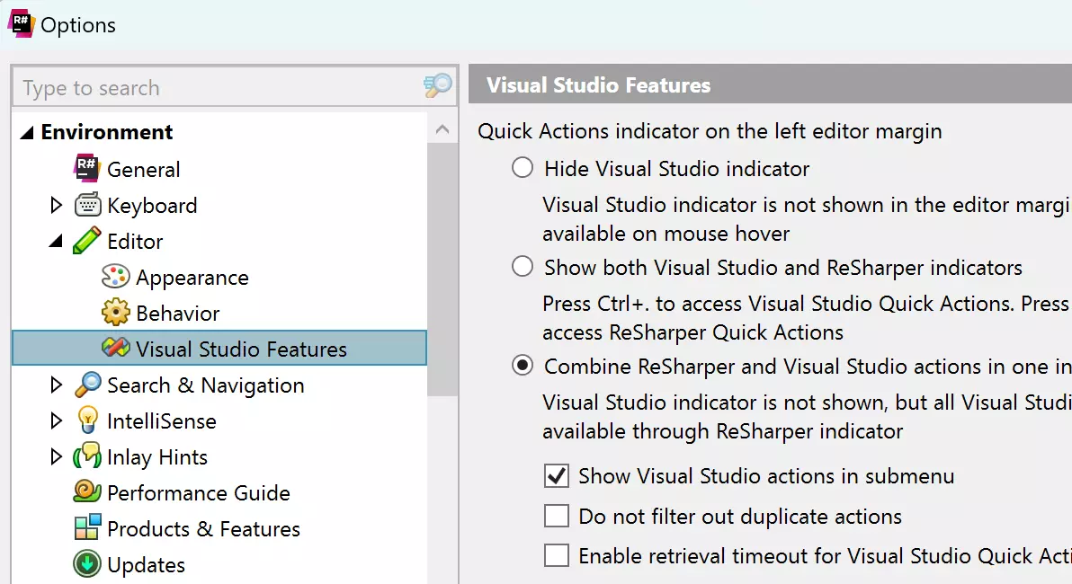 JetBrains ReSharper 重新设计的 ReSharper 和 Visual Studio 快速操作的集成