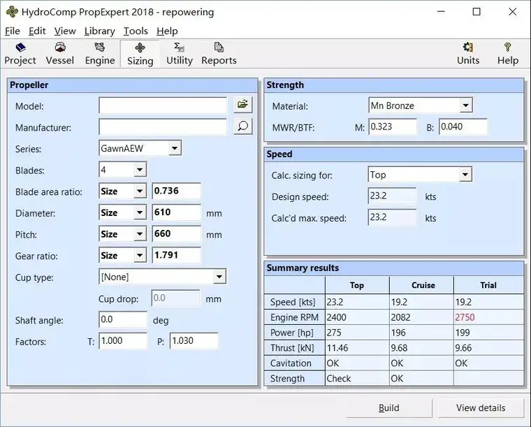 PropExpert 工作船与游艇螺旋桨选择分析软件软件界面3